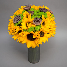 Cules din soare - buchet cu santini și floarea soarelui