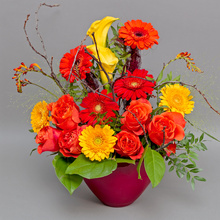 Toamna în culori - aranjament cu gerbera și cale